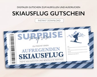 パーソナライズされたバウチャー スキー チケット PDF ダウンロード クリスマス スキー旅行 スキー旅行 印刷して記入するスキー バウチャー