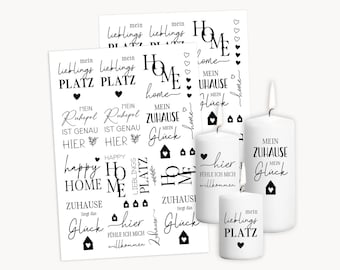 Kaarsstickers voor thuis | PDF-waterglijsticker voor blok- en pilaarkaarsen | Kaarsdecoratie | Printbaar