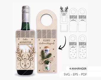 Laser file bottle tag Christmas SVG EPS PDF reindeer money gift gift wrapping voucher digital download 657
