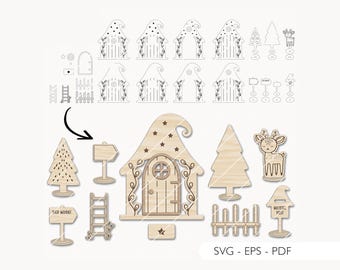 Laser file gnome door SVG EPS PDF gnome set gnome house laser file 688