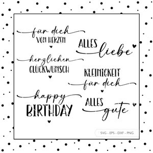 Arquivo plotter Feliz Aniversário SVG Eps DXF PNG Letras de vetor Aniversário alemão para você Parabéns Arquivo laser Download digital v41