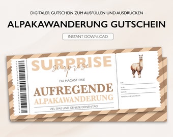 Personalized voucher alpaca hike ticket PDF download alpaca excursion editable vouchers to print out and fill out