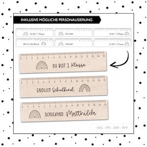 Laserdatei Lineal Schultüte Einschulung SVG EPS DXF Schulkind Geschenk Schulanfang Regenbogen Laser Cut Digitaler Download 342