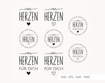 Plik plotera „Z serca dla Ciebie” SVG EPS DXF PNG | Clipart z napisami i powiedzonkami Pliki plotera Niemiecki ploter laserowo wycinany cyfrowo do pobrania v9
