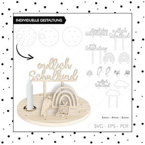 Laserdatei Schulanfang Kerzenteller SVG EPS PDF Schulkind Regenbogen Kerzenteller Laser Cut Digitaler Download v428
