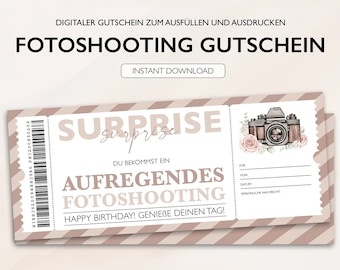 Personalisierter Gutschein Fotoshooting Ticket Geburtstag PDF Download Fotoshootinggutschein Bearbeitbar Gutscheine Zum Ausdrucken Ausfüllen