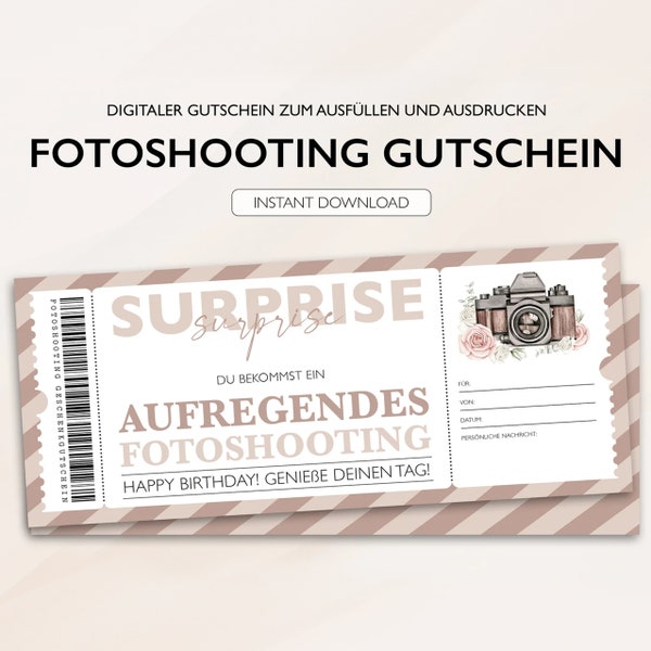 Personalisierter Gutschein Fotoshooting Ticket Geburtstag PDF Download Fotoshootinggutschein Bearbeitbar Gutscheine Zum Ausdrucken Ausfüllen