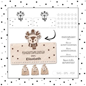 Laserdatei Adventskalender SVG EPS PDF Vektor Weihnachten Advent Rentier Adventskalender Zahlen Laser Cut Digitaler Download v580