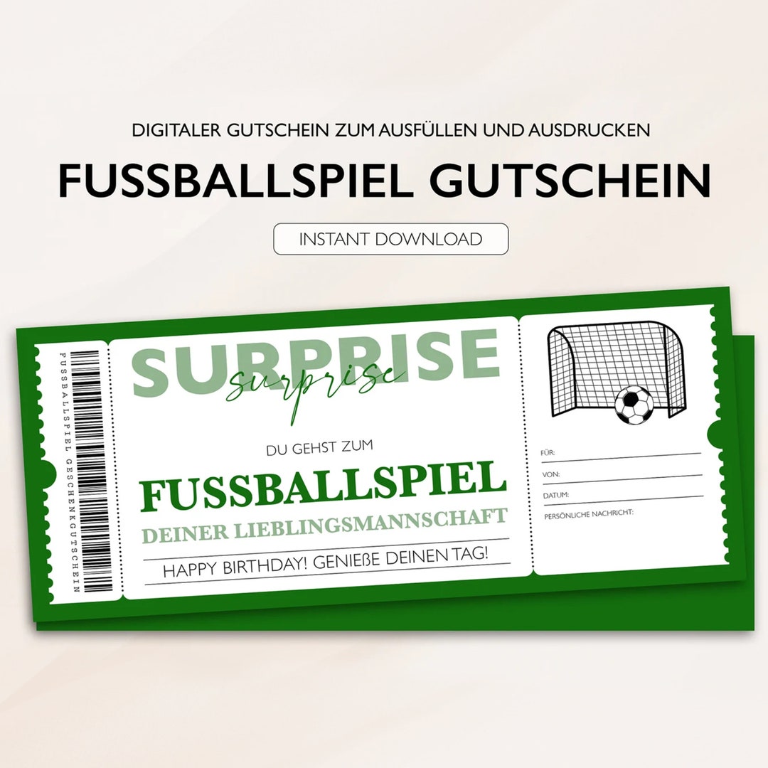 Personalisierter Gutschein Fussball Ticket PDF Download Fussballspiel