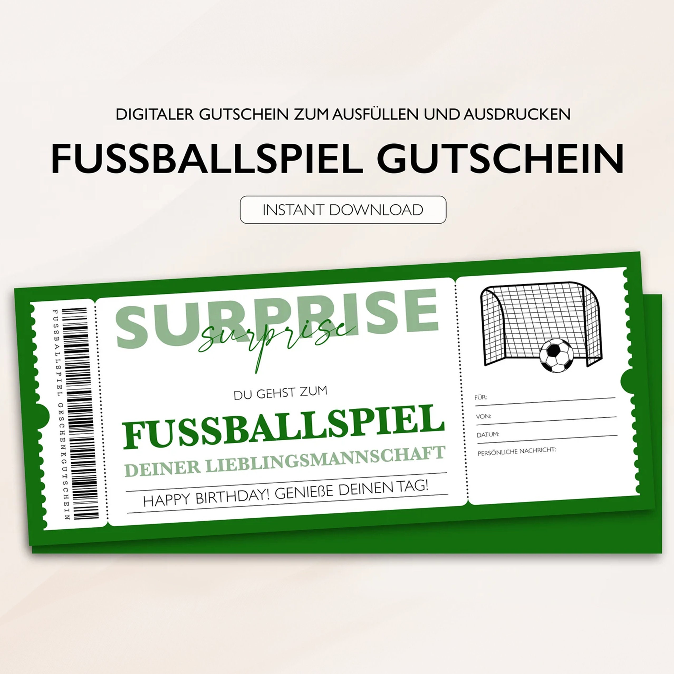 Personalized Voucher Football Ticket PDF Download Football Match Football Voucher Editable Vouchers To Print To Fill In