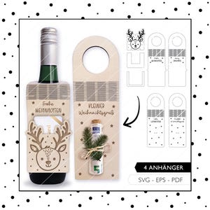 Etiqueta de botella de archivo láser Navidad SVG EPS PDF reno dinero regalo embalaje vale descarga digital 657