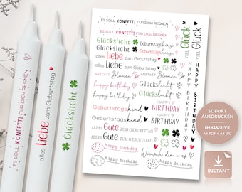Candle tattoos birthday sayings | PDF template for candles water slide film I Happy Birthday candles candles decorating | For printing