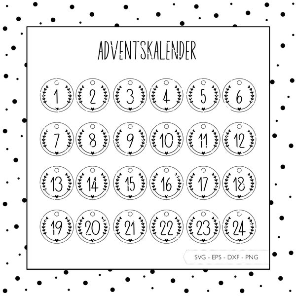 Plotter file Advent calendar numbers SVG Eps DXF PNG vector laser file heart Advent Advent calendar numbers Laser Cut Digital Download v62