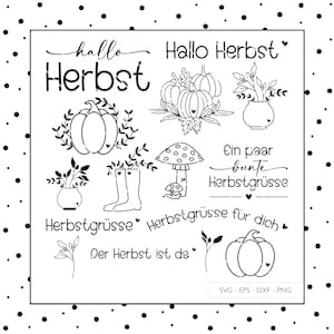 Plotter fichier automne salutations d’automne SVG Eps DXF PNG vecteur lettrage feuilles allemandes citrouille laser fichier traceur téléchargement numérique v40