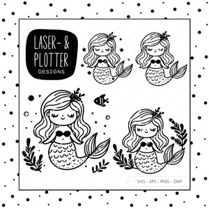 Fichier traceur Sirène SVG Eps DXF PNG | Digistamp Mermaid Laser File Laser Cut Cutting File Plotter Téléchargement numérique v166