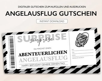 Personalisierter Gutschein Angeln Ticket PDF Download Angelausflug Angel Ausflug Reise Bearbeitbare Gutscheine Zum Ausdrucken Zum Ausfüllen