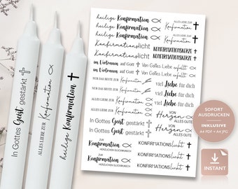 Kerzentattoos Konfirmation | PDF Vorlage Kerzen Wasserschiebefolie I Konfirmation Stabkerzen | Kerzen Dekorieren Geschenk |  Zum Ausdrucken