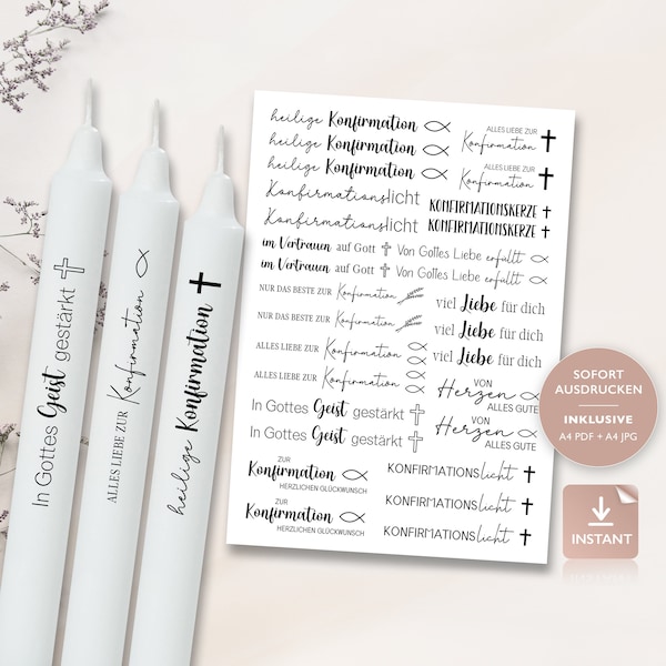 Candle tattoos confirmation | PDF template candles water slide film I confirmation stick candles | Candle Decorating Gift | To print