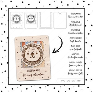 Laserbestand geld cadeau geboorte SVG EPS DXF baby cadeau kaart geboorte leeuw voucher lasergesneden digitale download v449