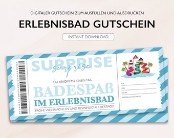 Personalisierter Gutschein Erlebnisbad Ticket PDF Download Weihnachten Schwimmhalle Baden Bearbeitbare Gutscheine Zum Ausdrucken Ausfüllen