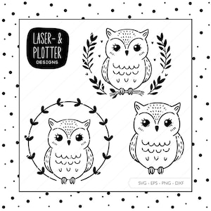 Plotterdatei Eule SVG Eps DXF PNG | Digistamp Eule Laserdatei Laser Gravur Lasergravur Plotter Datei Digitaler Download v525