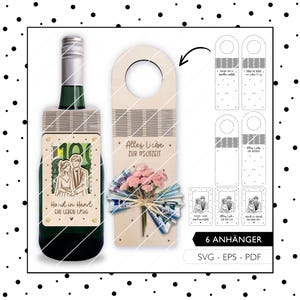 Fichier laser bouteille pendentif mariage SVG EPS PDF argent cadeau mariage cadeau emballage cadeau de mariage laser coupé téléchargement numérique 898