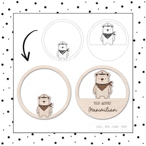Laserbestand kinderkamer teken deur teken SVG EPS DXF deurring naam plaat snijden bestand beer plotter bestand Laser Cut Digital Download v316