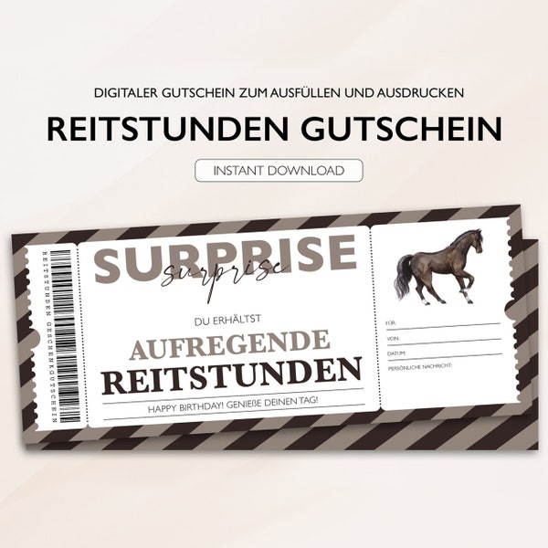 Personalisierter Gutschein Reiten Ticket PDF Download Reitgutschein Reitstunden Bearbeitbare Gutscheine Zum Ausdrucken Und Zum Ausfüllen