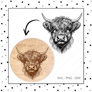 Arquivo a laser Highland Cow SVG DXF PNG Gravação a laser Scottish Highland Gado Presente Highland Cow Sign Arquivo de gravação a laser Baixar v531
