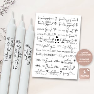 Candle tattoos spring | PDF Template For Candles Waterslide | Spring stick candles | Decorate candles | To print