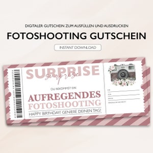 Gepersonaliseerde voucher fotoshoot ticket verjaardag PDF download fotoshoot voucher bewerkbare vouchers om af te drukken en in te vullen