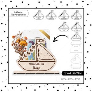 Arquivo a laser batismo SVG ideia de presente de batismo barco voucher embalagem presente em dinheiro corte a laser incl. licença comercial 931