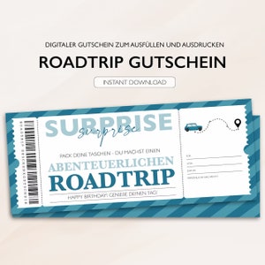 Gepersonaliseerde voucher-reisticket PDF-download reisvoucher bewerkbare roadtrip-vouchers om af te drukken en in te vullen