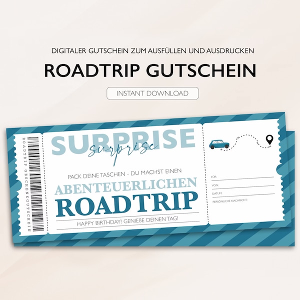Personalisierter Gutschein Reise Ticket PDF Download Reisegutschein Roadtrip Bearbeitbare Gutscheine Zum Ausdrucken Und Zum Ausfüllen