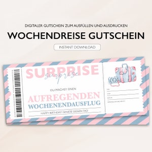 Gepersonaliseerde voucher-reisticket PDF-download weekendtrip-reisvoucherkaart bewerkbare vouchers om af te drukken en in te vullen