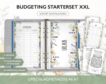 Starterset Budgetieren XXL STARTER SET - A6 A7 Umschlagmethode Budget Binder Download Challenges Budget Tracker Dashboards Deckblatt Pdf v28