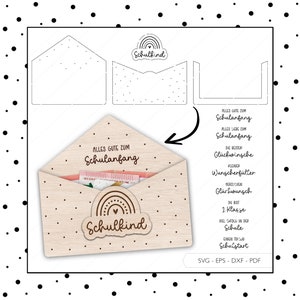 Laserdatei Schulanfang Briefumschlag Schulkind Umschlag Geldgeschenk SVG EPS DXF Gutscheinverpackung Laser Cut Digitaler Download v261