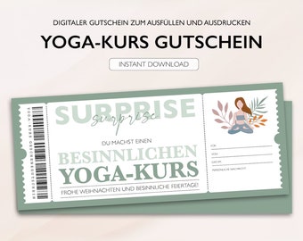 Personalisierter Gutschein Yoga Ticket PDF Download Weihnachten Yoga Kurs Meditation Bearbeitbare Gutscheine Zum Ausdrucken Zum Ausfüllen