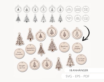 Laser file gift tag SVG EPS PDF Christmas ornament Christmas tree laser file 666