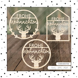 Laserdatei Frohe Weihnachten Türschild Rentier Schild SVG EPS PDF Türring Kranz Schnittdatei Plotterdatei Laser Cut Digitaler Download v640