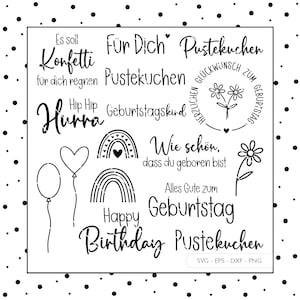 Plotter files SVG Eps DXF PNG | Birthday lettering Happy Birthday Clipart Plotter file German Laser Cut Laser file Digital Download