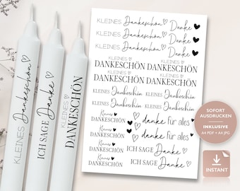 Candle tattoos thank you | PDF template for candles water slide film I Thank you candle tattoo stick candles | Decorating candles | To print