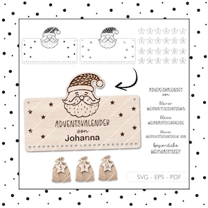 Laser file Advent Calendar SVG EPS PDF Vector Christmas Advent Santa Claus Advent Calendar Numbers Laser Cut Digital Download v569