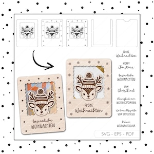 Fichier laser Argent Cadeau Noël SVG EPS PDF Renne Bon Emballage Cadeau de Noël Laser Cut Téléchargement numérique v593