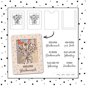 Laserdatei Geldgeschenk Geburtstag SVG EPS DXF Gutschein Verpackung Geschenkkarte Blumen Laser Cut Download v400