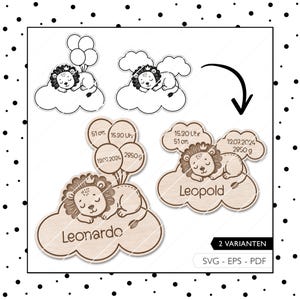 Fichier laser jalon naissance bébé SVG EPS PDF carte d'étape lion décoration murale chambre d'enfant fichier laser 696