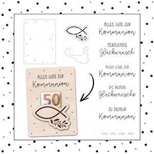 Fichier laser argent cadeau communion enveloppe carte SVG EPS DXF carte-cadeau porte-carte d'argent découpe laser téléchargement numérique v248