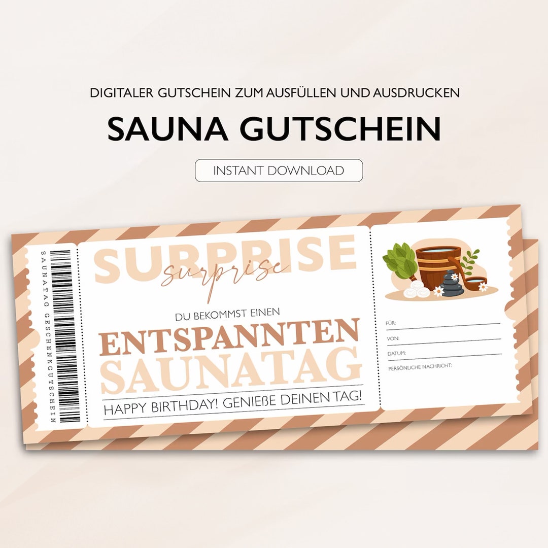 Personalisierter Gutschein Sauna Ticket PDF Download Saunagutschein