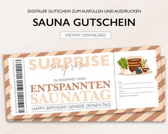 Personalisierter Gutschein Sauna Ticket PDF Download Saunagutschein Geburtstag Bearbeitbare Gutscheine Zum Ausdrucken Und Zum Ausfüllen