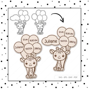 Archivo láser Hito Nacimiento Bebé SVG EPS DXF Tarjeta de hito Jirafa Decoración de la pared Habitación de los niños Corte láser Descarga digital v391